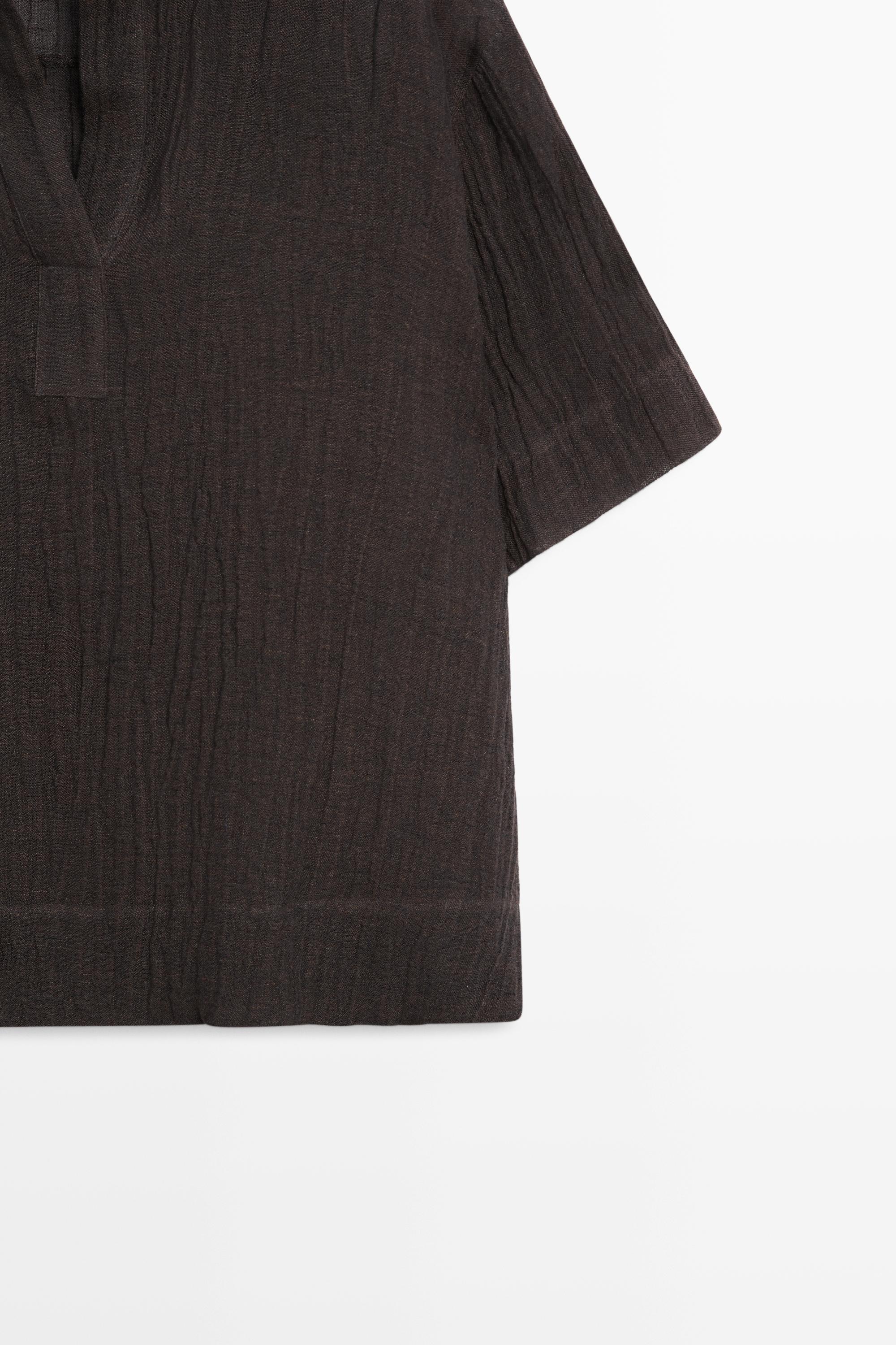 Flowing linen blend polo blouse